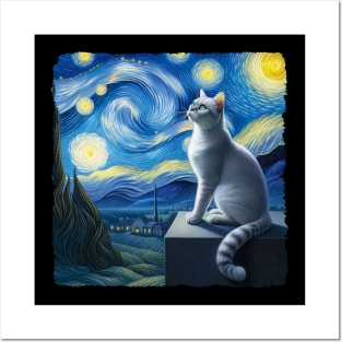 Burmilla Starry Night Inspired - Artistic Cat Posters and Art